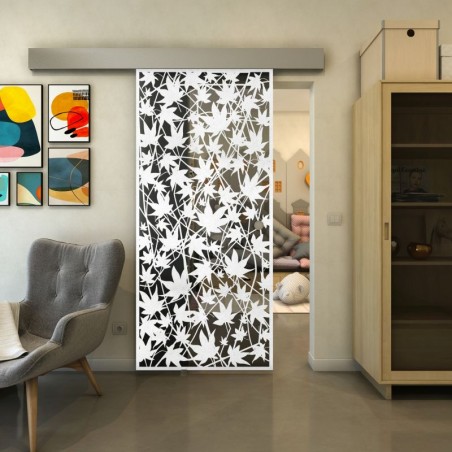 Glasschiebetür ECO-LINE - Fineprint Model 192 Weiss auf Grauglas