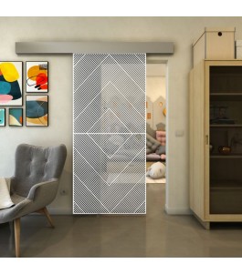 Glasschiebetür ECO-LINE - Fineprint Model 194 Weiss auf Grauglas