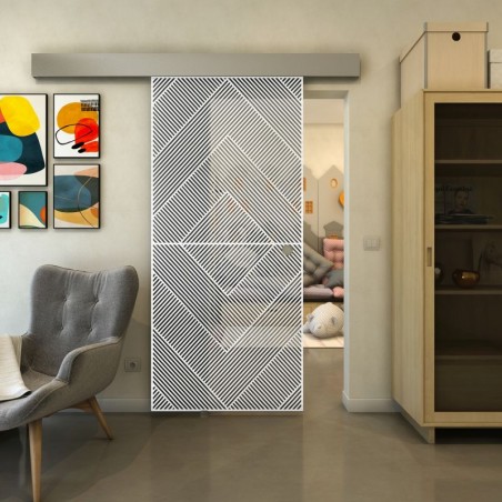 Glasschiebetür ECO-LINE - Fineprint Model 194 Weiss auf Grauglas
