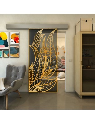 Glasschiebetür ECO-LINE - Fineprint Model 195 Gold auf Grauglas