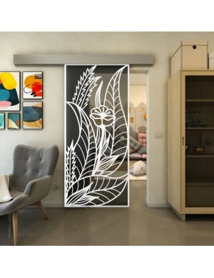 Glasschiebetür ECO-LINE - Fineprint Model 195 Weiss auf Grauglas