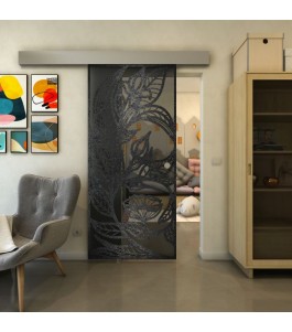 Glasschiebetür ECO-LINE - Fineprint Model 196 Schwarz auf Grauglas