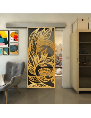 Glasschiebetür ECO-LINE - Fineprint Model 196 Gold auf Grauglas