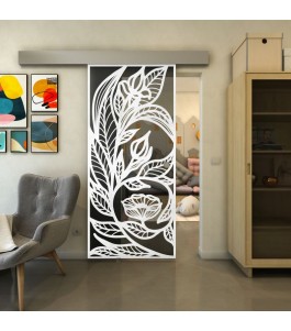 Glasschiebetür ECO-LINE - Fineprint Model 196 Weiss auf Grauglas