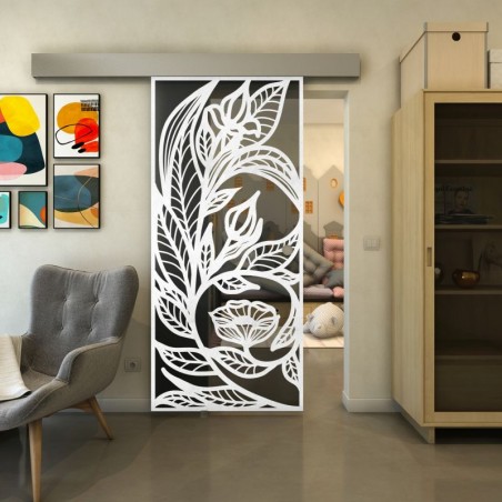 Glasschiebetür ECO-LINE - Fineprint Model 196 Weiss auf Grauglas