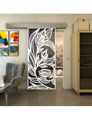 Glasschiebetür ECO-LINE - Fineprint Model 196 Weiss auf Grauglas