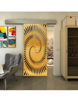 Glasschiebetür ECO-LINE - Fineprint Model 197 Gold auf Grauglas