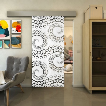 Glasschiebetür ECO-LINE - Fineprint Model 198 Weiss auf Grauglas