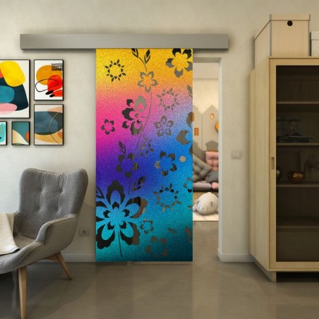 Glasschiebetür ECO-LINE - Fineprint Model 199 Verlauf auf Grauglas