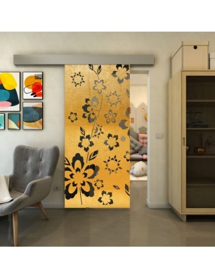 Glasschiebetür ECO-LINE - Fineprint Model 199 Gold auf Grauglas