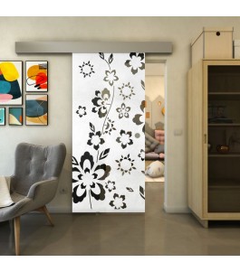 Glasschiebetür ECO-LINE - Fineprint Model 199 Weiss auf Grauglas