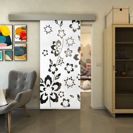 Glasschiebetür ECO-LINE - Fineprint Model 199 Weiss auf Grauglas