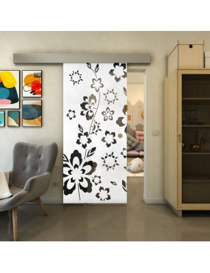 Glasschiebetür ECO-LINE - Fineprint Model 199 Weiss auf Grauglas