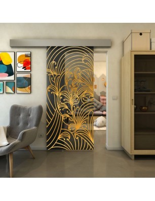 Glasschiebetür ECO-LINE - Fineprint Model 200 Gold auf Grauglas