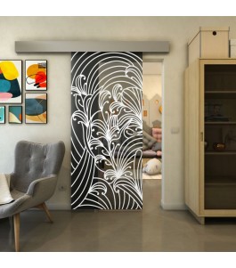 Glasschiebetür ECO-LINE - Fineprint Model 200 Weiss auf Grauglas