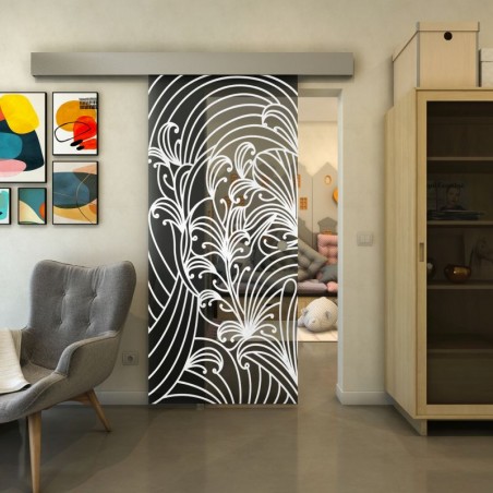 Glasschiebetür ECO-LINE - Fineprint Model 200 Weiss auf Grauglas