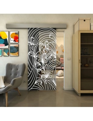 Glasschiebetür ECO-LINE - Fineprint Model 200 Weiss auf Grauglas