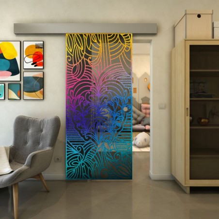 Glasschiebetür ECO-LINE - Fineprint Model 201 Verlauf auf Grauglas
