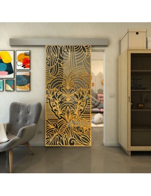 Glasschiebetür ECO-LINE - Fineprint Model 201 Gold auf Grauglas