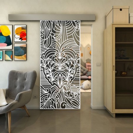 Glasschiebetür ECO-LINE - Fineprint Model 201 Weiss auf Grauglas