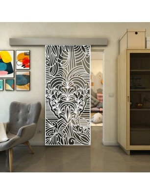 Glasschiebetür ECO-LINE - Fineprint Model 201 Weiss auf Grauglas