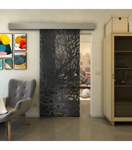 Glasschiebetür ECO-LINE - Fineprint Model 202 Schwarz auf Grauglas
