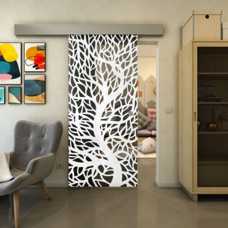 Glasschiebetür ECO-LINE - Fineprint Model 202 Weiss auf Grauglas