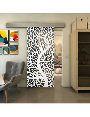 Glasschiebetür ECO-LINE - Fineprint Model 202 Weiss auf Grauglas