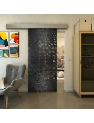 Glasschiebetür ECO-LINE - Fineprint Model 203 Schwarz auf Grauglas