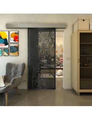 Glasschiebetür ECO-LINE - Fineprint Model 204 Schwarz auf Grauglas