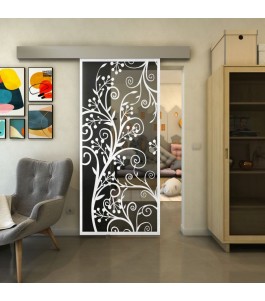 Glasschiebetür ECO-LINE - Fineprint Model 204 Weiss auf Grauglas