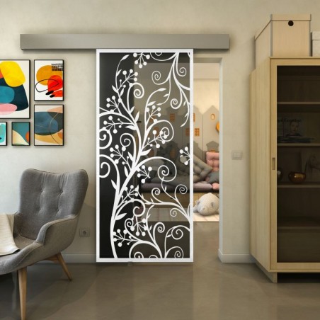 Glasschiebetür ECO-LINE - Fineprint Model 204 Weiss auf Grauglas