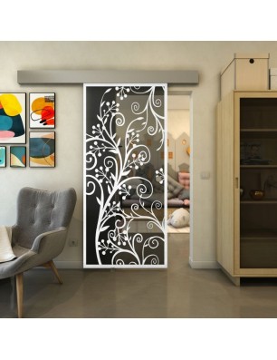 Glasschiebetür ECO-LINE - Fineprint Model 204 Weiss auf Grauglas