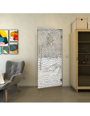 Pendeltür - Fineprint Model 015 Weiss auf Grauglas