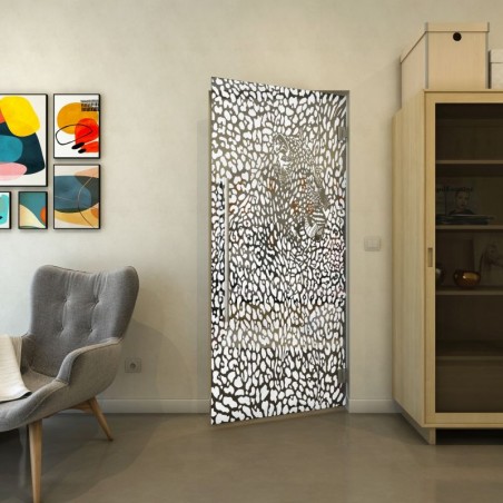 Pendeltür - Fineprint Model 016 Weiss auf Grauglas