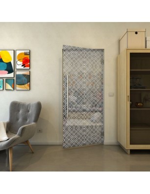 Pendeltür - Fineprint Model 018 Weiss auf Grauglas