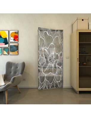 Pendeltür - Fineprint Model 020 Weiss auf Grauglas