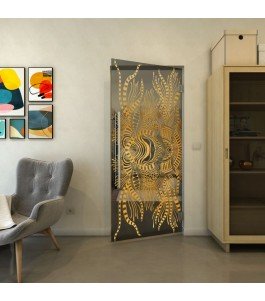 Pendeltür - Fineprint Model 039 Gold auf Grauglas