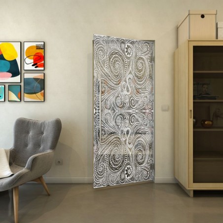 Pendeltür - Fineprint Model 055 Weiss auf Grauglas