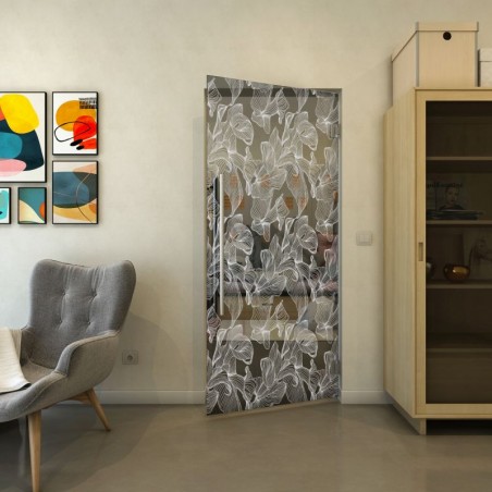 Pendeltür - Fineprint Model 077 Weiss auf Grauglas