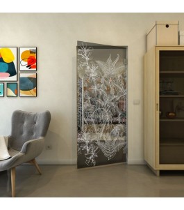 Pendeltür - Fineprint Model 080 Weiss auf Grauglas