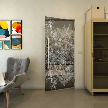 Pendeltür - Fineprint Model 080 Weiss auf Grauglas