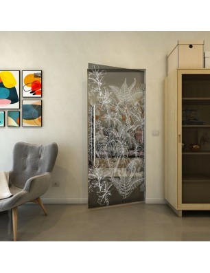 Pendeltür - Fineprint Model 080 Weiss auf Grauglas