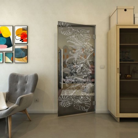 Pendeltür - Fineprint Model 082 Weiss auf Grauglas