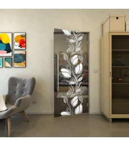 Pendeltür - Fineprint Model 086 Weiss auf Grauglas
