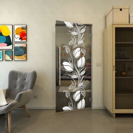 Pendeltür - Fineprint Model 086 Weiss auf Grauglas