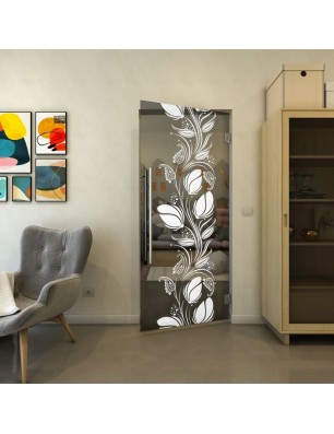 Pendeltür - Fineprint Model 086 Weiss auf Grauglas