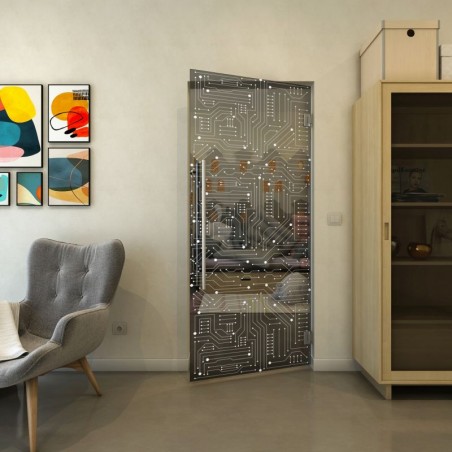 Pendeltür - Fineprint Model 090 Weiss auf Grauglas