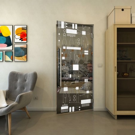 Pendeltür - Fineprint Model 092 Weiss auf Grauglas