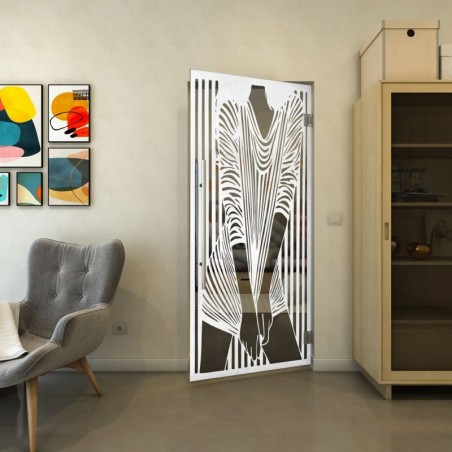 Pendeltür - Fineprint Model 097 Weiss auf Grauglas